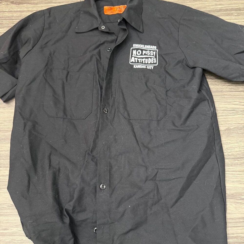 Knuckleheads Men's Black Button-Down Work Shirt - Graphic - Good Condition